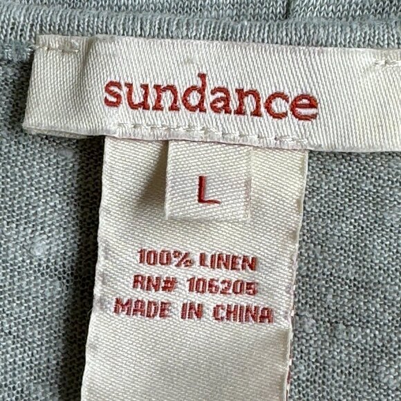 Sundance Burnout Linen Top Sea Green Draped Scoop Neck Curved Hem Women's Large - Picture 4 of 5
